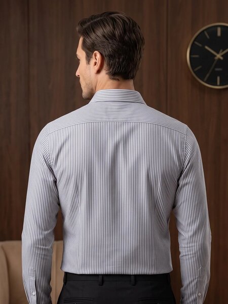 White & Black Striped, Classic Edition, Cutaway Collar Men’s Formal Shirt (FS-3083)