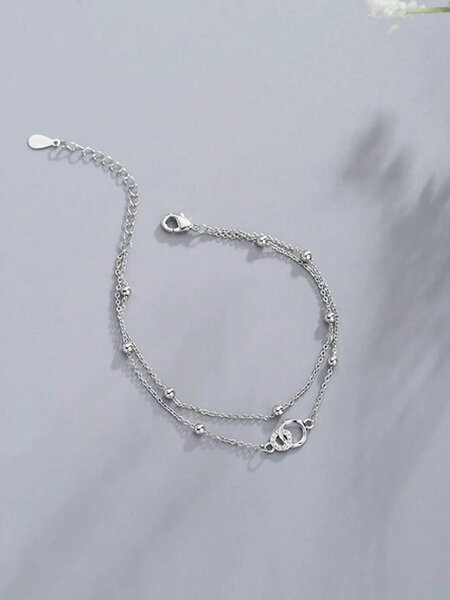 Shein - 1Pc High-End Elegant Double Layered Circle Linked Bracelet - Silver