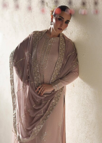 Vera Unstitched Embroidered Raw Silk 3 Piece Suit VR26URF Naqsh Soft Pink - Festive Collection