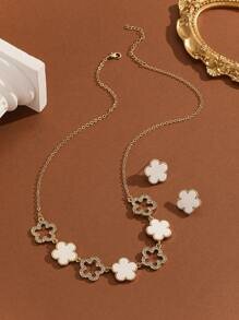 Shein - 3pcs Alloy Jewel Set With Rhinestone, Including Necklace And Earrings