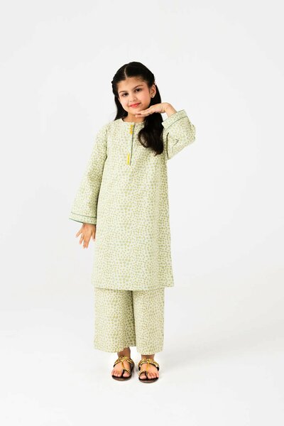 Soft Green Printed Cotton Kurta Set - 2pc