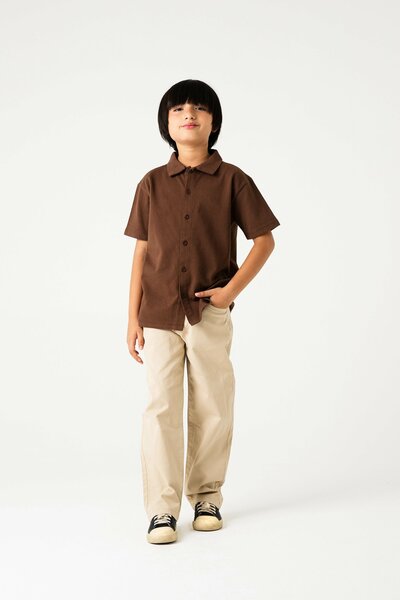 Boys Brown Popcorn Button Tee