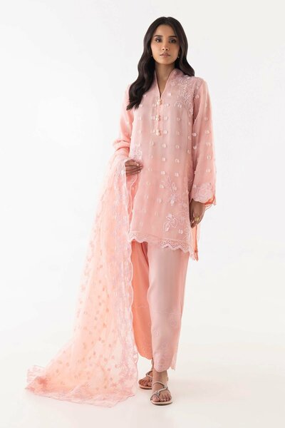 Stitched Pink Embroidered Dupatta