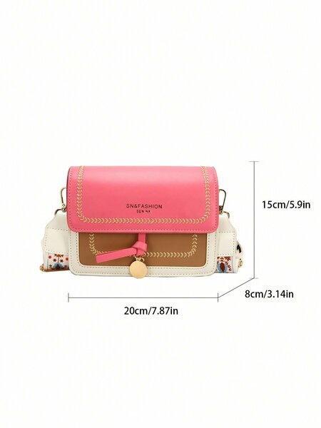 Shein - Fashionable Bag For Women, Versatile New Crossbody Bag, Casual, Contrasting Color, Small Square Bag, Wide Shoulder Strap, For Party Date School Outdoor Gift