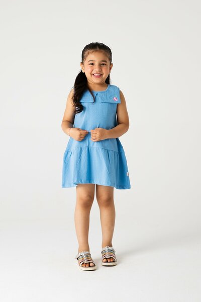 Sky Petal Collared Jersey Frock