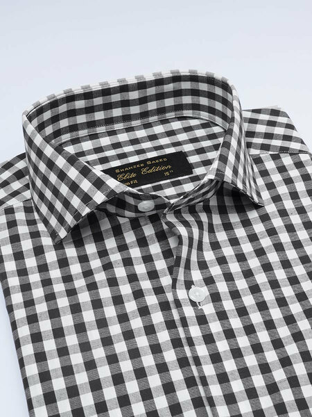 Black & White Self Checkered, Elite Edition, Cutaway Collar Men’s Formal Shirt (FS-2339)