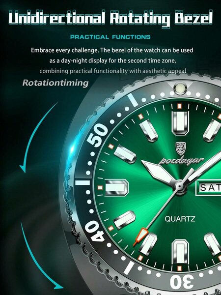 Shein -  1pc Business Men's Stainless Steel Waterproof Luminous Quartz Watch,