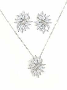 Shein - 3pcs Fashionable Minimalist Copper Cubic Zirconia Irregular Tassel Necklace And Earrings Set
