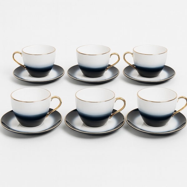 White Double Tone Cup & Saucer Set for Tea & Coffee