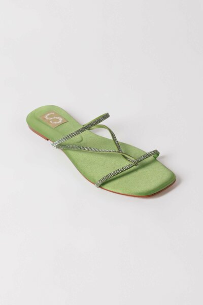 Green Cross-Strap Flat Slide
