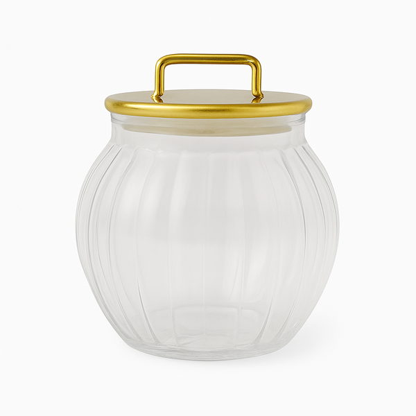 Acrylic Jar with Vertical Gold Stripe Lid