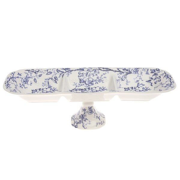 Blue & White Pedestal Dry Fruit Dish 5 x 14 Inch – Elegant Ceramic Divided Serving Platter