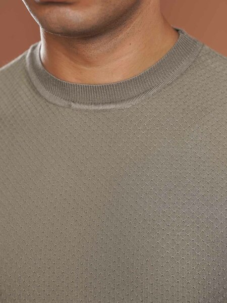 Dark Grey Premium Knitted Crew Neck T-Shirt (SKCN-029)