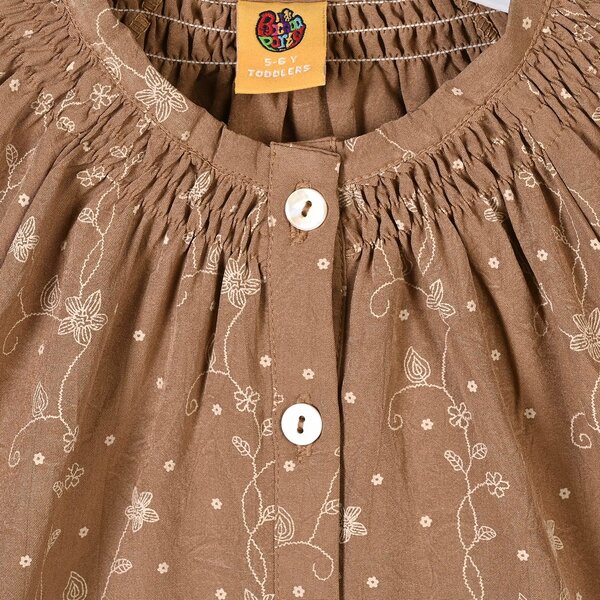 Girls Poly Cotton Casual Top Tiny Floral - Brown