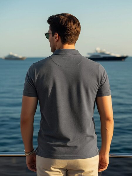 Charcoal Half Sleeves Designer Polo T-Shirt (POLO-1079)