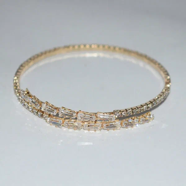 Shein - 1pc Fashion Cubic Zirconia Decorated Open Cuff Bracelet