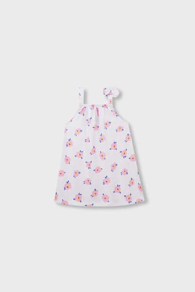 White Floral Print Jersey Frock