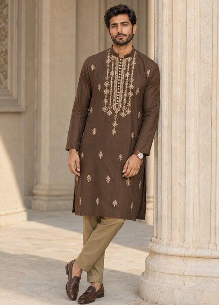 TGM Mens RTW Chikankari Chikankari Kurta Pajama Suit Elvar Brown Festive Collection