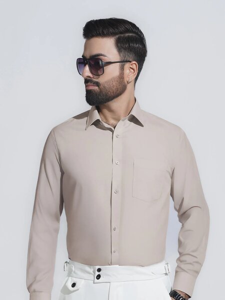 Beige Plain, French Collar, Elite Edition, Men’s Formal Shirt (FS-2464)