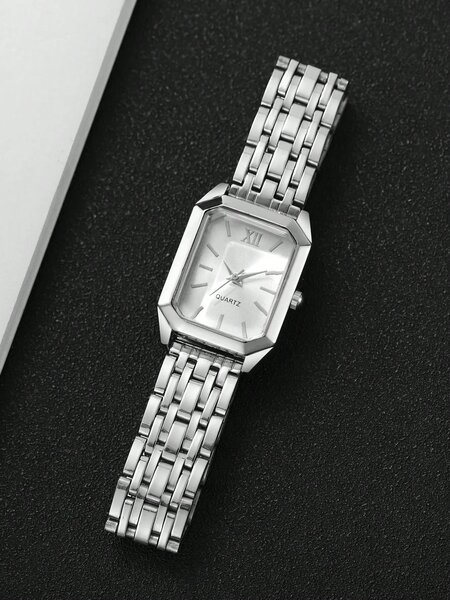 Shein - 1pc Women's Fashion Square Roman Numeral Dial Quartz Wrist Watch, Classic Elegant Style