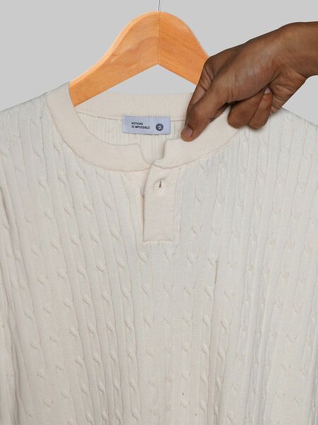 Cream Sweater Knit Henley T-Shirt (SKH-003)