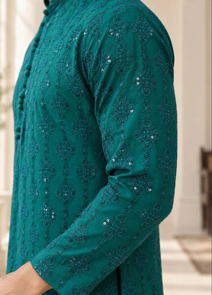 TGM Mens RTW Chikankari Chikankari Kurta Pajama Suit Titan Turquoise Festive Collection