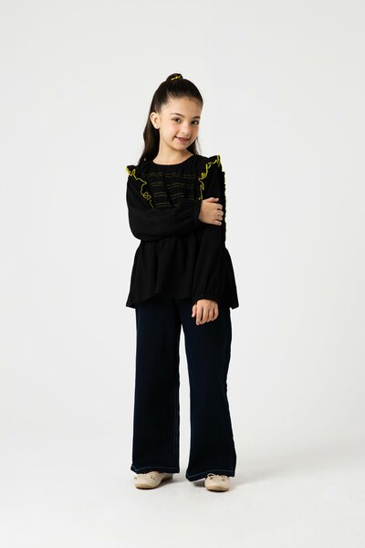 Midnight Black Smocked Dobby Top