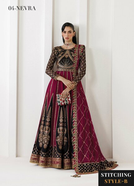 La Ruhe By Alizeh Fashion Unstitched Embroidered Chiffon 3 Piece Suit AF26URW AF-CH-2265-NEVRA - Wedding Collection