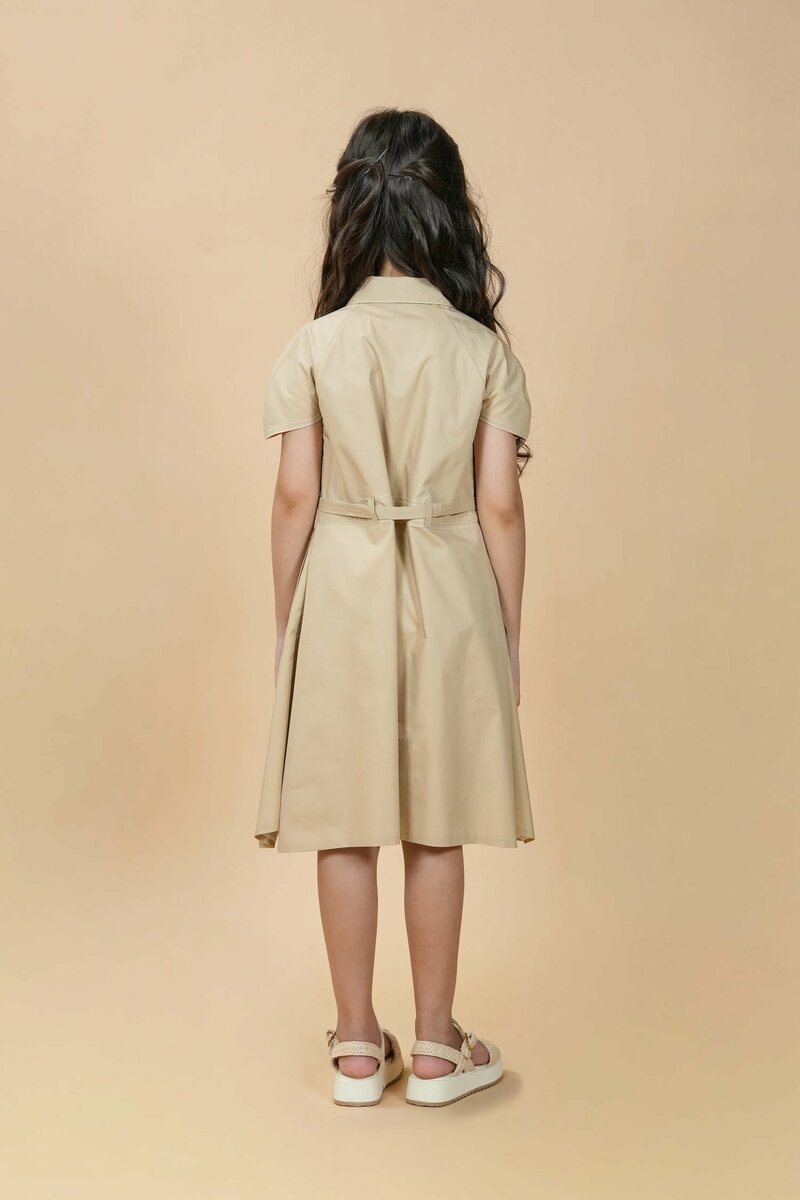 Safari | Pure cotton shirt dress with waist tie & box pleat