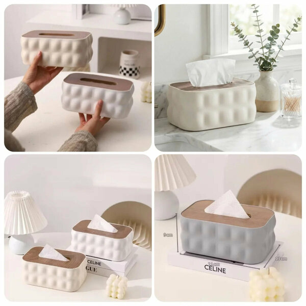 Home.Co - Bubble Tissue Box Wooden Lid (Random Color)