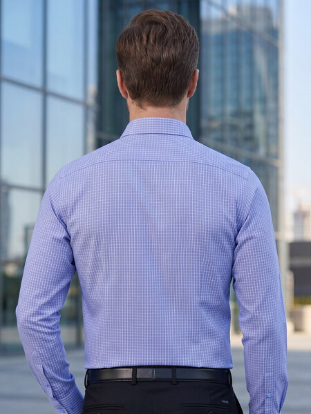 Blue Checkered, Elite Edition, Cutaway Collar Men’s Formal Shirt (FS-2965)