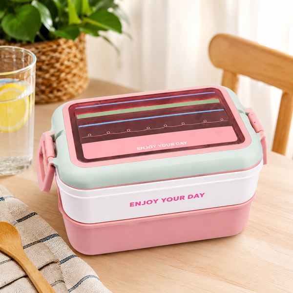 Enjoy Your Day 3 Layer Stainless Steel Bento Lunch Box with Spoon | Leakproof Food Storage Lunch Box for Office, School & Travel | Reusable Lunch Container