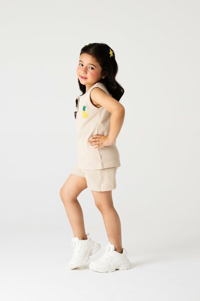 Girls Beige Graphic Co-ord Set