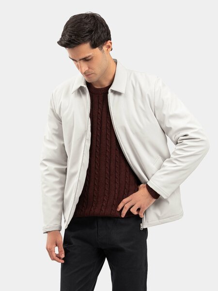 Brumano Mens RTW Solids Poly Jacket Suit Ash White With Collar Winter Collection