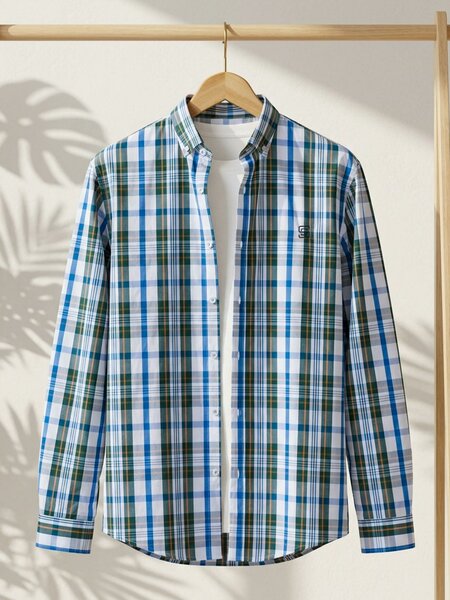 Green Check Button Down Casual Shirt (CSC-457)