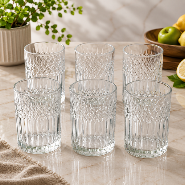 Premium Diamond Cut Tumbler Glass 350 ml – Elegant Everyday Glass for Water, Juice & Soft Drinks