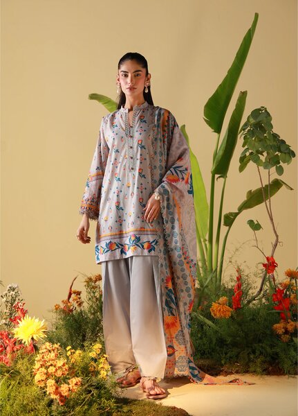 Mirha by Sahar Unstitched Printed Lawn 3 Piece Suit SS1-26-21 Silver Mosaic - Summer Collection