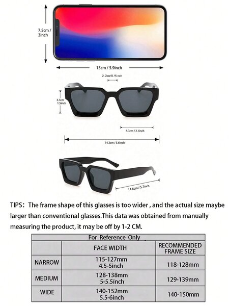 Shein - 1 Pair Classic Men'S Square Black Glasses