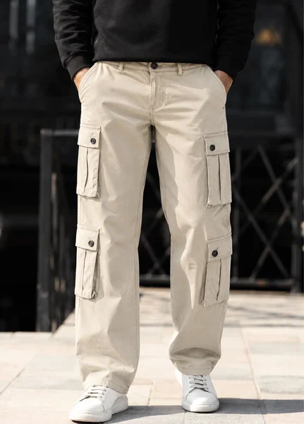 J.F Denim Mens RTW Solids Cotton 1 Piece Cargo 8 Pockets Off White - Casual Collection