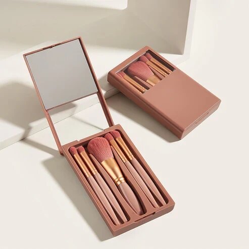The Original - Shein 5 Pcs Portable Makeup Brushes With Mirror Travel  Set Deep Red