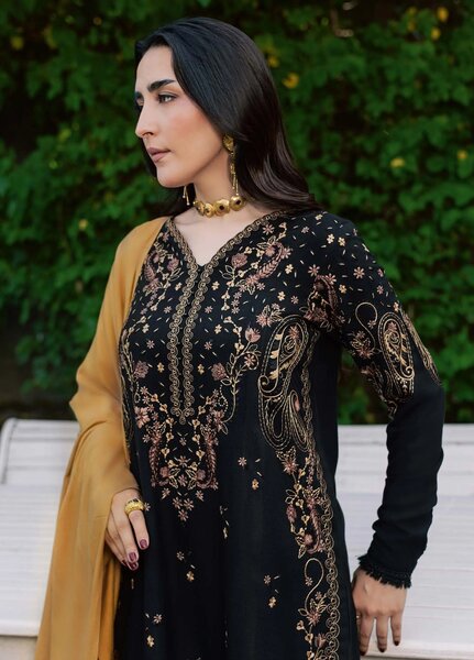Pashmina Shawl by Nureh Unstitched Embroidered Leather Peach 3 Piece Suit NU26UPS NE-295 - Winter Collection