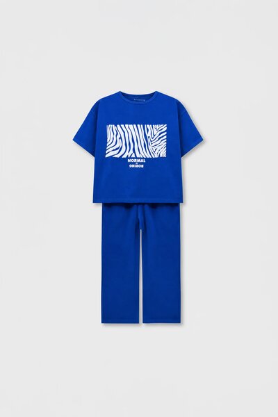 Bright Blue Graphic Jersey Co-ord Set