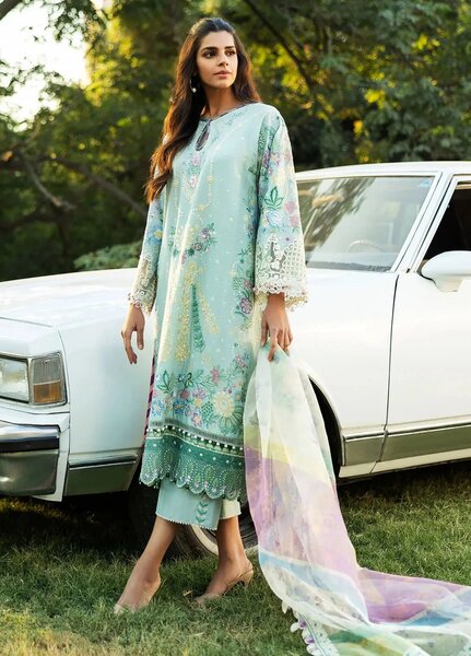 Siraa by Sadaf Fawad Khan Embroidered Lawn Suits Unstitched 3 Piece SDF25S D-3A Mid Summer Evening - Summer Collection
