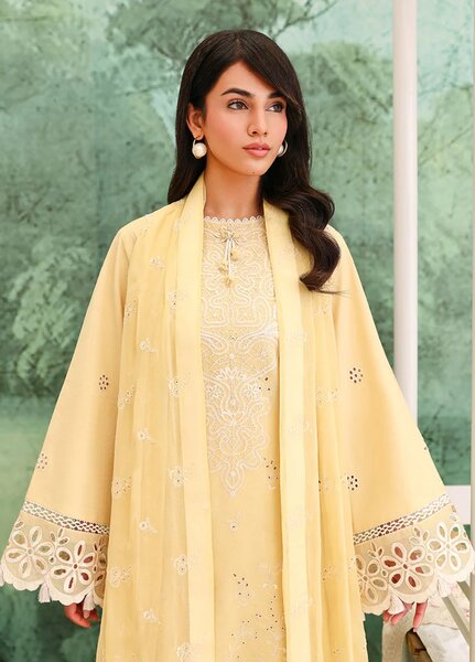 Veil of Summer by Roheenaz Unstitched Embroidered Luxury Lawn 3 Piece Suit RN26UVS 402 LUMIERE YELLOW - Eid Collection