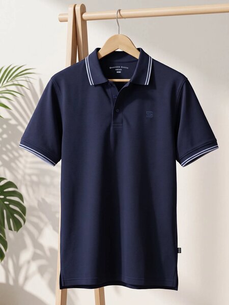 Navy Blue Contrast Tipping Polo T-Shirt (POLO-1290)