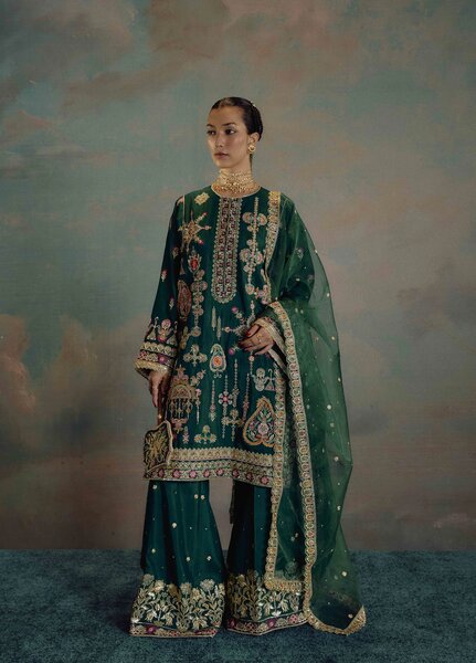 Kamiar Rokni Unstitched Embroidered Raw Silk 3 Piece Suit KR26UF Marvi - Festive Collection