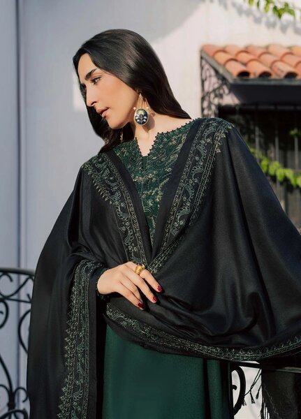 Pashmina Shawl by Nureh Unstitched Embroidered Leather Peach 3 Piece Suit NU26UPS NE-299 - Winter Collection