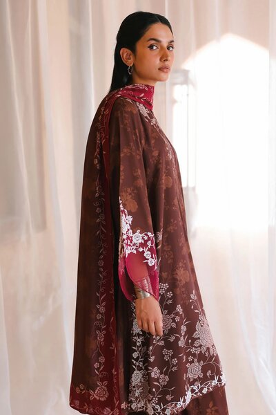 Cross Stitch Unstitched Embroidered Cotton Satin 3 Piece Suit CS26UCS Sepia Bloom - Winter Collection