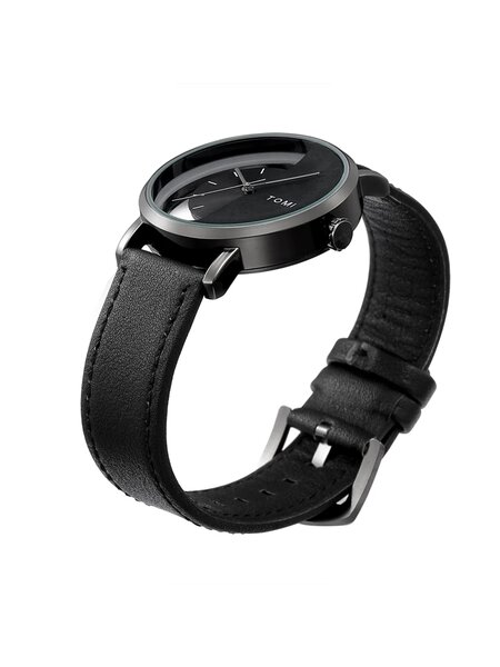 Shein - Men's Simple And Fashionable Semi-Transparent Dial Half-Face Leather Belt Watch