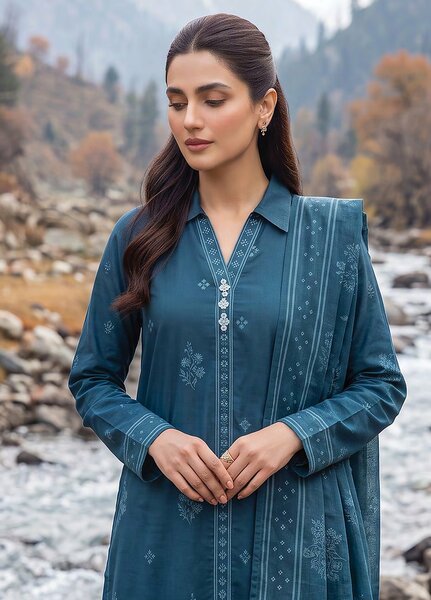 Lakhany Unstitched Printed Pashmina 3 Piece Suit LSM26UP LG-RL-0518-A - Casual Collection